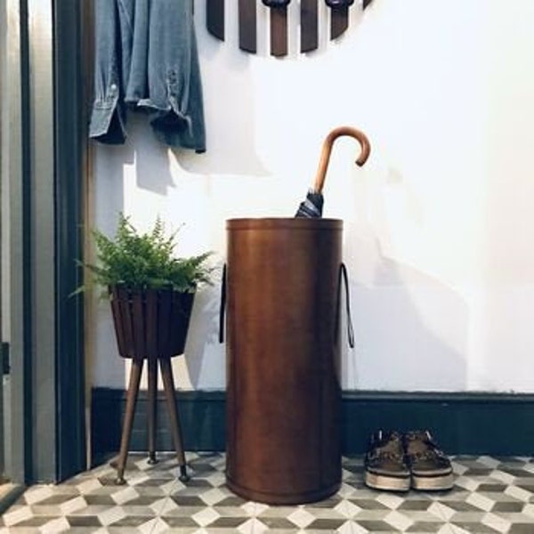 Leather Large Umbrella Stand - Dark Brown - Entrance Hall Furniture - 3rd Wedding Anniversary - Home and Office - 50th Birthday Present