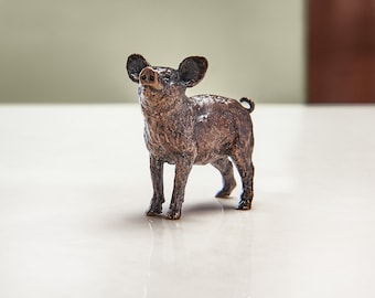 Miniature Cast Bronze Pig Statue - 8th Anniversary Gift  - Farm Animal Figurine - Retirement Present