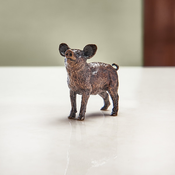 Miniature Cast Bronze Pig Statue - 8th Anniversary Gift  - Farm Animal Figurine - Retirement Present