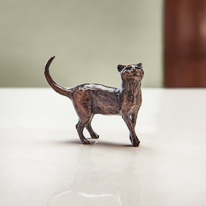 Miniature Bronze Standing Cat Sculpture 8th Wedding Anniversary - Animal Bronze Figurine - Collectible Cat Statues