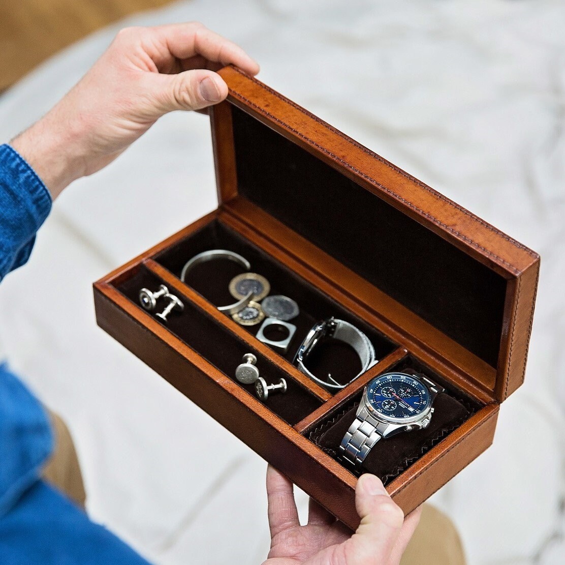 Personalised Leather Watch and Cufflink Box Men s Jewellery Box Watch Storage Leather Anniversary Gift Father s Day Gift Etsy Canada