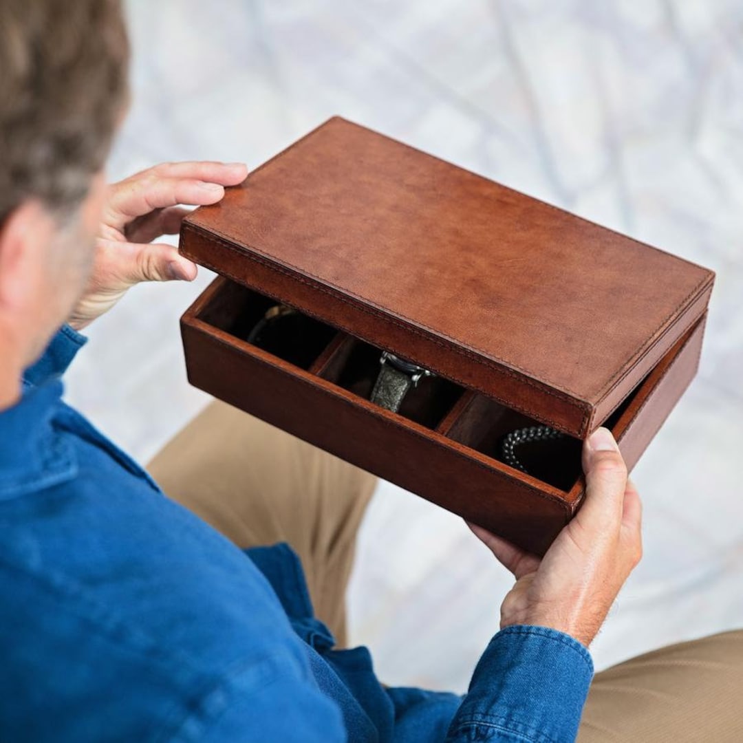 Leather Mens Jewellery Box Milestone Birthday 3rd Wedding Anniversary