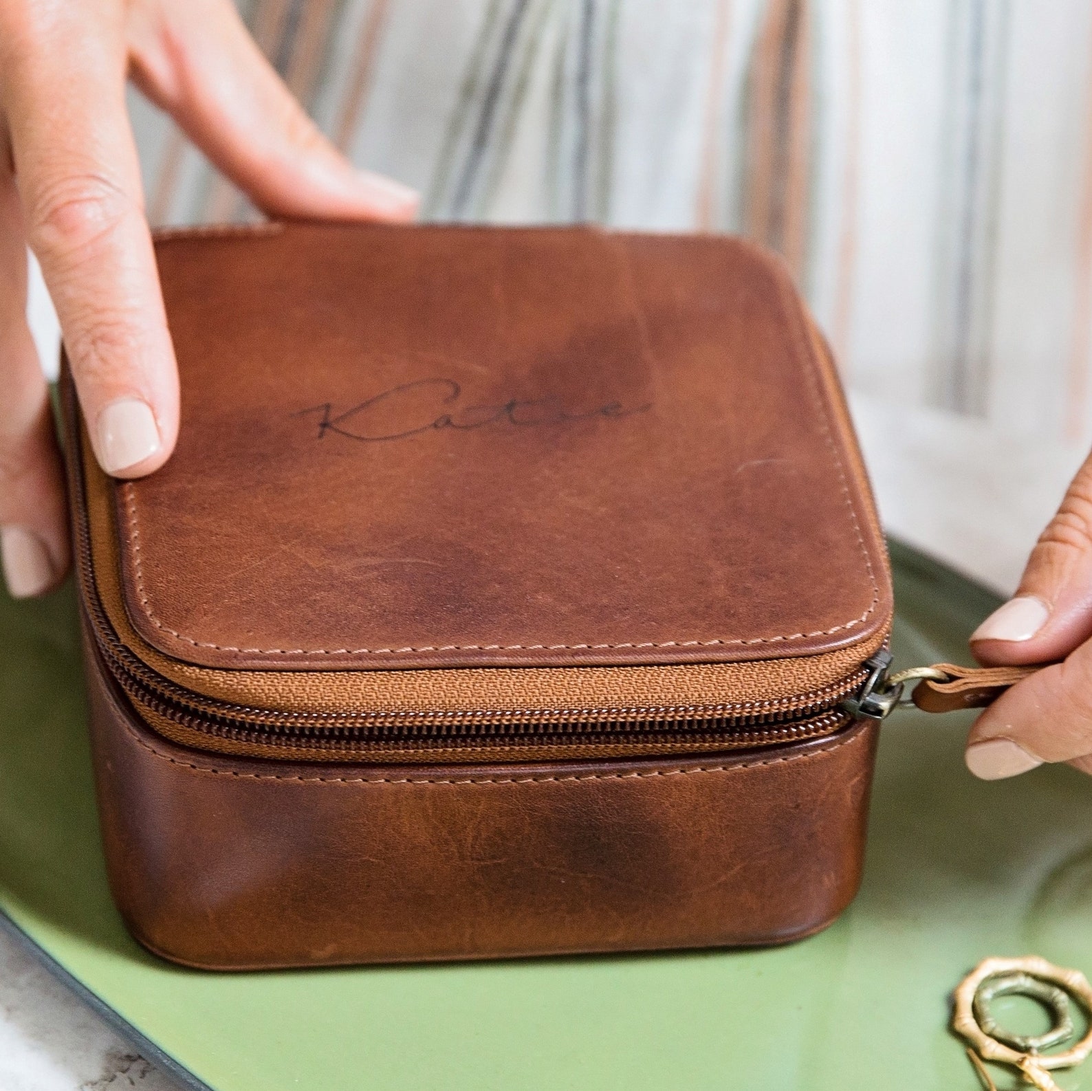 Personalised Leather Travel Jewellery Case for Her Etsy