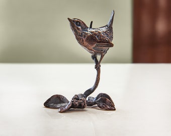 Miniature Bronze Wren Statue - 8th Anniversary - Bronze Gift - Bird - Bronze Anniversary Gift