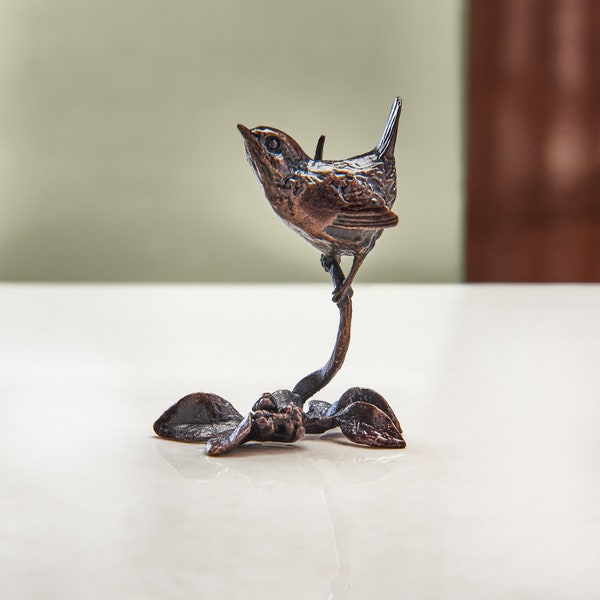 Miniature Bronze Wren Statue - 8th Anniversary - Bronze Gift - Bird - Bronze Anniversary Gift