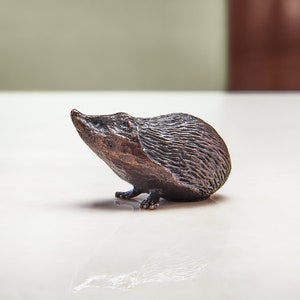 Miniature Bronze Hedgehog Statue - 8th Wedding Anniversary Present - Bronze Countryside Animal - 60th Birthday Gift