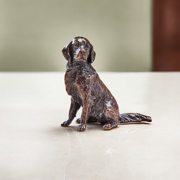 Statue miniature de Retriever en bronze - Cadeau du 8e anniversaire - Cadeau des amoureux des chiens - Sculpture en bronze coulé - Cadeau de retraite