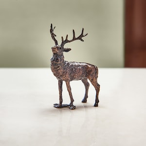Miniature Bronze Stag Statue - 8th Anniversary Gift - Countryside figurine - Animal statue - Bronze Casting