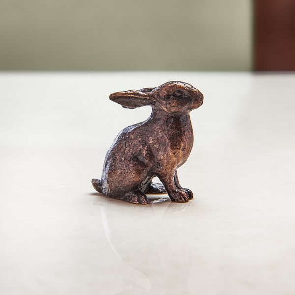 Statuette miniature de lapin en bronze - cadeau du 8e anniversaire - figurine animal de la campagne - cadeau de retraite