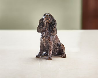 Miniature Bronze Spaniel Statue - 8th Anniversary Gift  - Dog Figurine - Animal lover Present - Retirement Gift