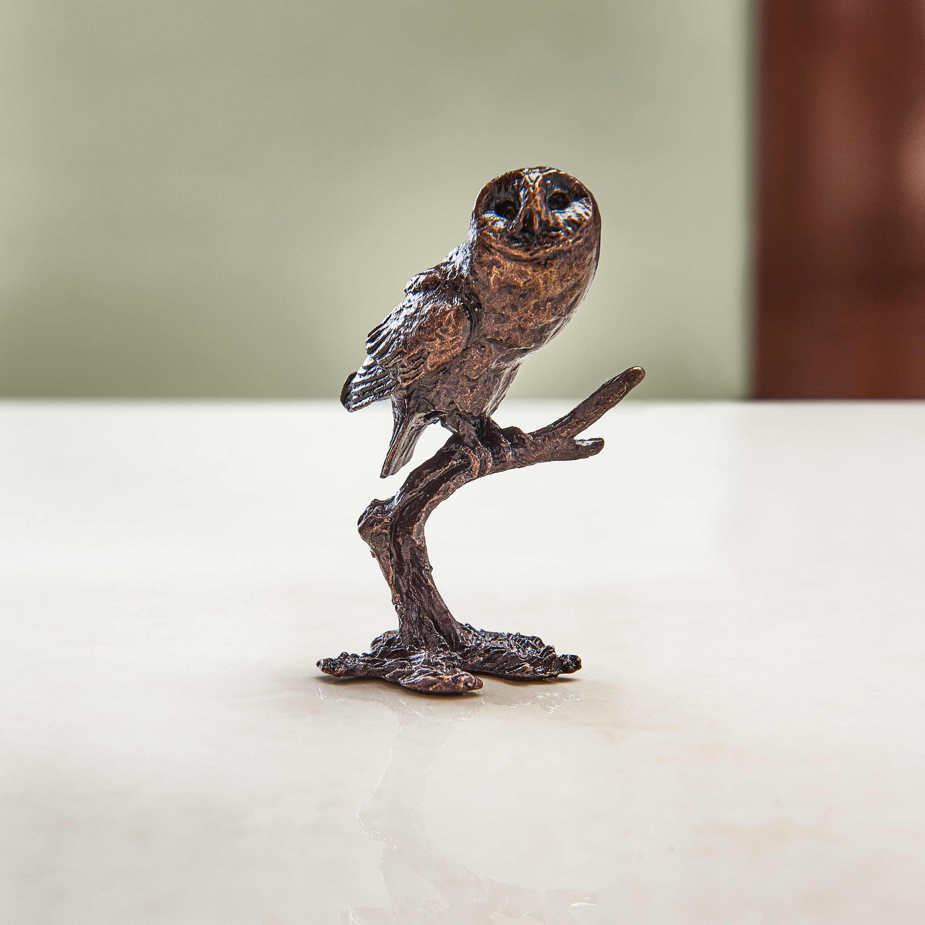 Miniature Bronze Tawny Owl Sculpture, 8th Wedding Anniversary Gift - Owl Figurine - Retirement Prese