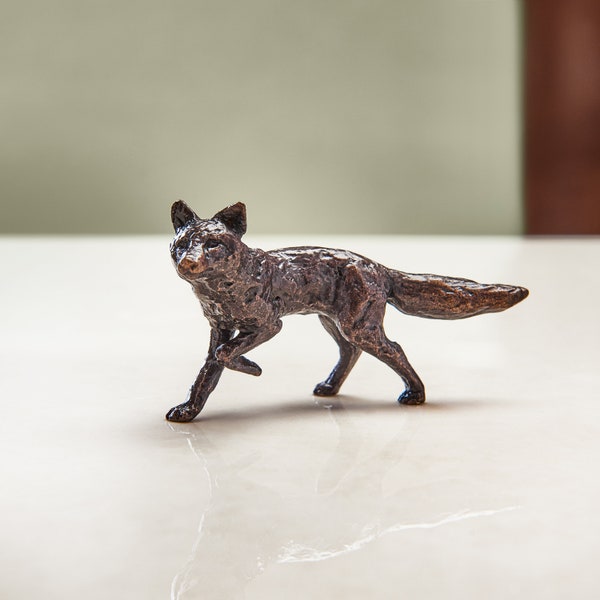 Miniature Bronze Fox Statue - Farm - 8th Anniversary - Bronze Gift - Animal