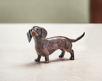 Miniature Solid Bronze Dachshund Sculpture - Dog Lovers Present - 8th Anniversary Gift - Retirement Present