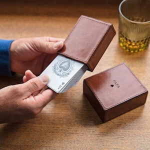 Coffret en cuir pour cartes à jouer « PAPA » - 3e anniversaire de mariage - cadeau de retraite -