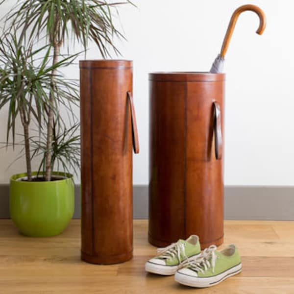 Leather Umbrella Stand Large  - Tan or Brown - Entrance Hall Furniture - 3rd Wedding Anniversary - Home and Office - 50th Birthday Present