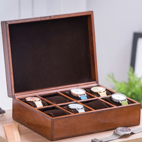 Personalised Leather Watch Box Large - Tan - Anniversary