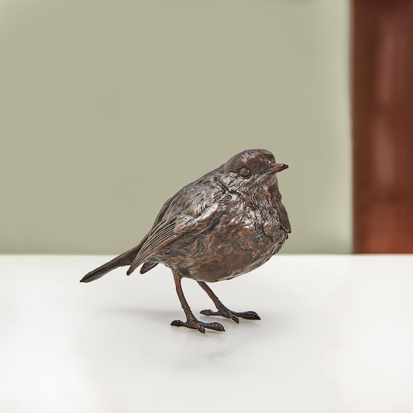 Limited Edition Bronze Robin Sculpture, 8th Anniversary - Countryside Animals Statue and Figurine - Foundry Bronze Casting