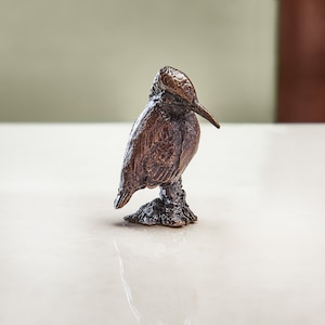 Miniature Bronze Kingfisher Statue - 8th Anniversary Gift - Bird Bronze Figurine - Countryside Bird - Milestone Birthday - House Warming