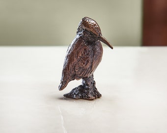 Miniatuur bronzen ijsvogelstandbeeld - cadeau 8e verjaardag - bronzen vogelbeeldje - plattelandsvogel - mijlpaal verjaardag - housewarming