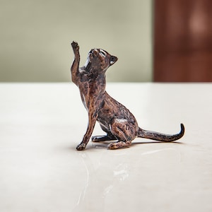 Miniature Bronze Sitting Cat Sculpture 8th Wedding Anniversary - Animal Bronze Figurine - Collectible Cat Statues