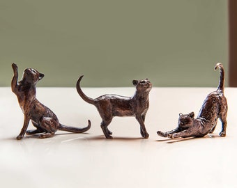 Miniaturas de gatos de bronce, set de regalo para el 8.º aniversario de bodas - Figura coleccionable de gatos - Escultura de gato de bronce - Regalo de jubilación