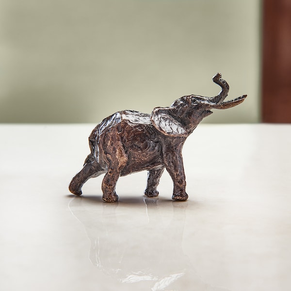 Miniature Bronze Elephant Statue - 8th Anniversary Present - Safari Animals Figurines - Wedding and Engagement Gifts - House Warming Gift