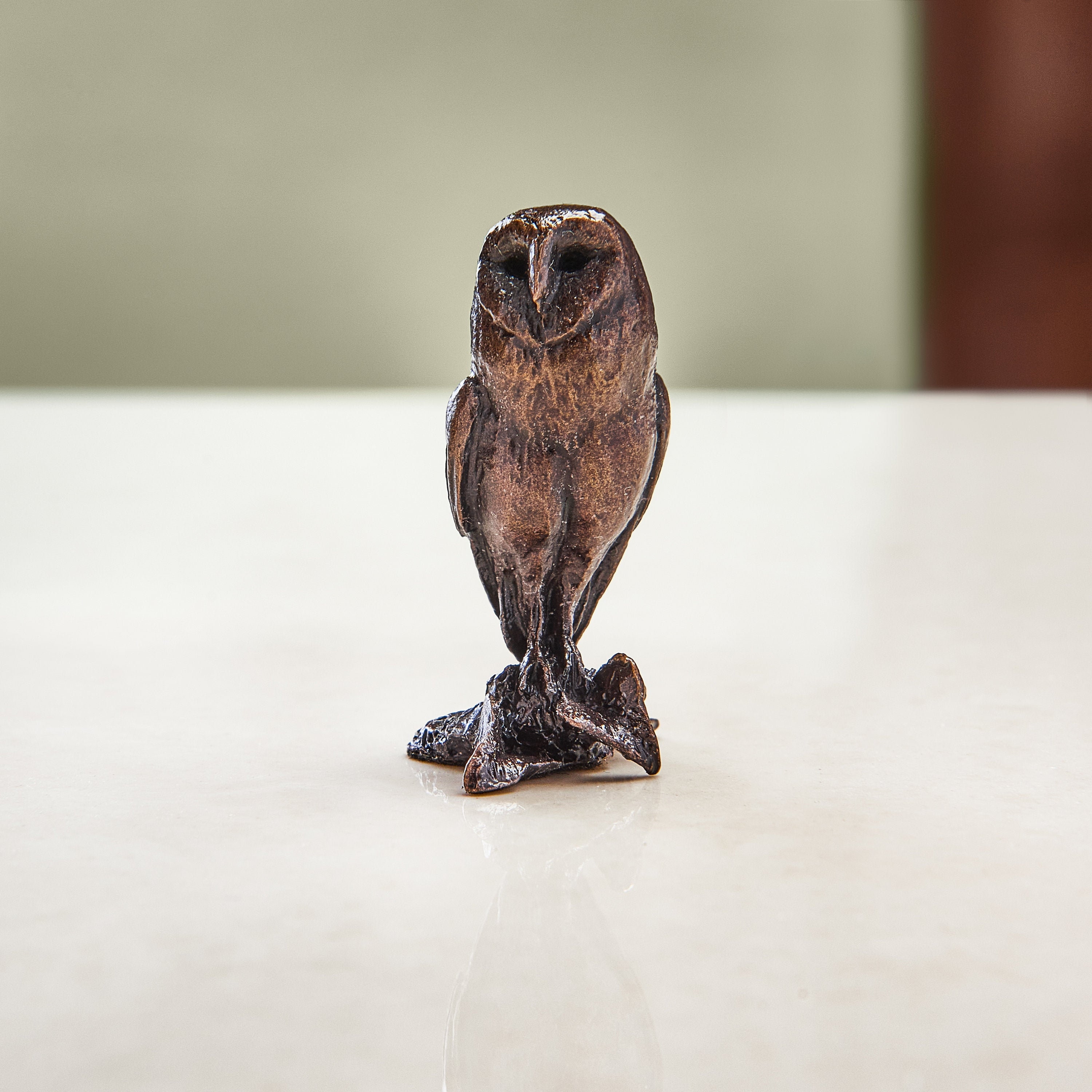 Miniature Bronze Barn Owl - 8th Wedding Anniversary Gift - Countryside Bronze Bird - 30th Birthday P