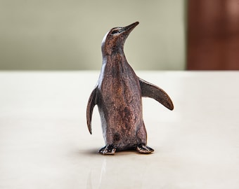 Miniature Bronze Penguin Sculpture, 8th Wedding Anniversary - Animal Figurine - 50th Milestone Birthday - Retirement Gift