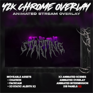 Trendy Y2K Chrome Aesthetic Stream Overlay, Chrome text, Opium Aesthetic, Twitch Overlay, Unique Design