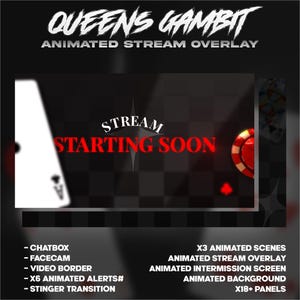 Queens Gambit Animated Stream Overlay: Chess, Poker, Tarot (Twitch, OBS, Streamlabs Scene)