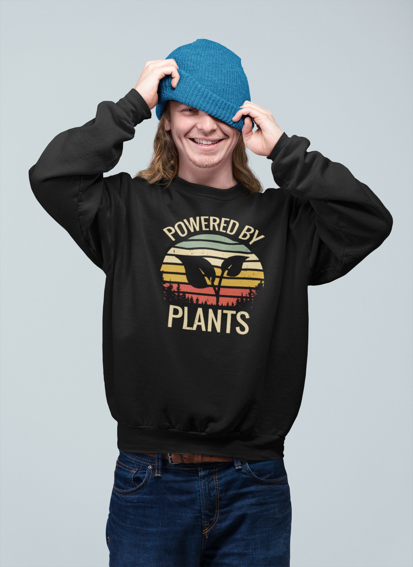 Image of Powered By Plants Vegan Sweatshirt | Gift For Men Animal Rights Shirt Hoodie Environmental Christmas