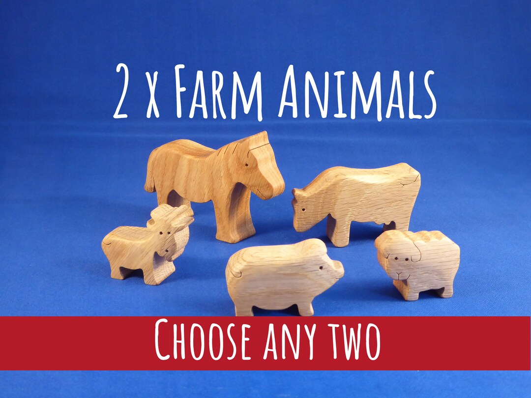 Wooden Toy Farm Animals Handmade From Oak to an Extremely Etsy