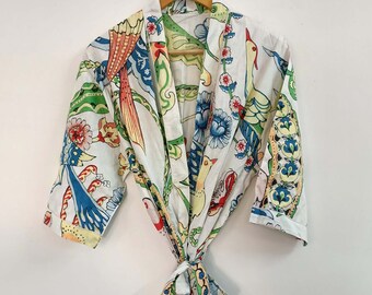 EXPRESS DELIVERY Women Wear Beautiful Handmade Kimono robe ladies night gown Bridesmaid robe Paradise Bird Cotton Kimono Robe