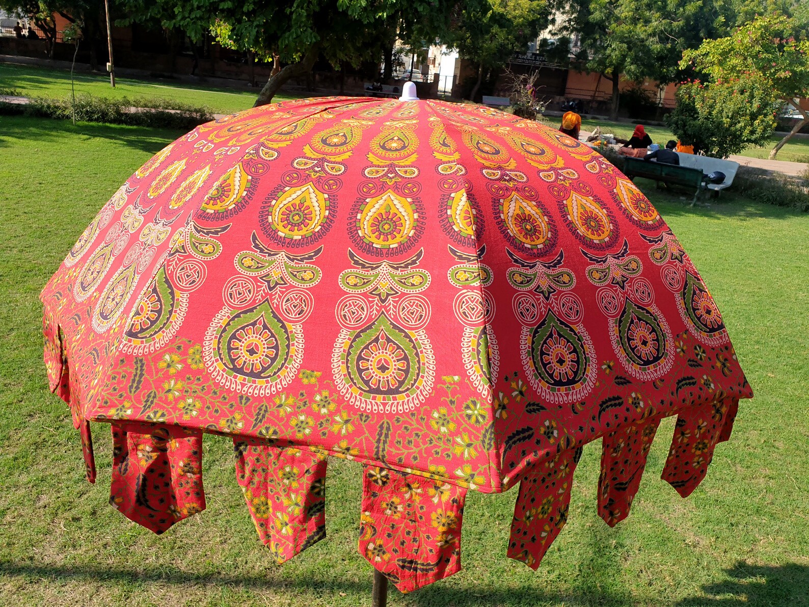 Indian Red Mandala Cotton Umbrella Handmade Patio Big Etsy