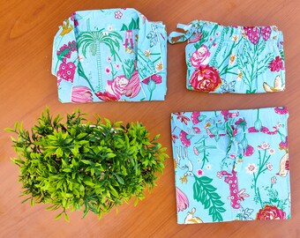 Floral Shorts PJ Set, Hand block Print Pyjamas, Bridesmaid Gift, Comfortable Night Wear, Sleepwear Dress