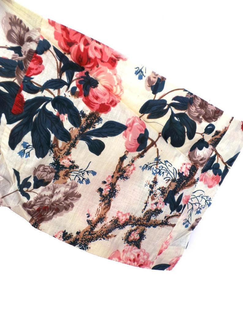 Handmade floral print Cover up Bath Robes,Beach Wear Dress Gift for her Wedding Bridal Robe Bridesmaids Sleepwear Long Cotton Kimono