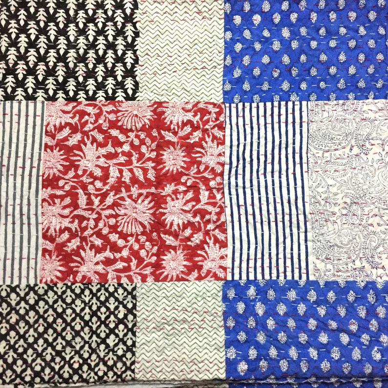 Patchwork Kantha Quilt Indian Handmade 100/% Pure Cotton Rainbow Colour Bedspread Kantha Throw
