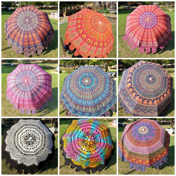 Large Size Unique Art Pool Umbrella,Beach Decor,Luxury Bohemian Garden Umbrella Mandala Decorative Umbrella,Wedding Umbrella Parasols