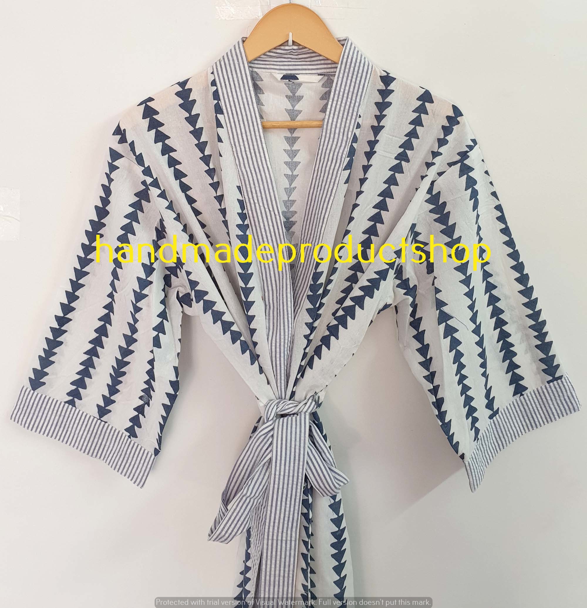 100 Cotton kimono Robes cotton Kimono Blue Triangle Handblock Etsy