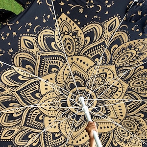 Garden Umbrella Parasol Big Garden Umbrella, 100% Cotton Patio Umbrella, Sun Shade Parasols,Formal Event/Birthday/Wedding/Mandala Black Gold image 3