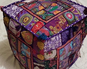 Funda de puf cuadrada Vintage de Color púrpura indio, 100% algodón, taburete otomano hecho a mano, taburete bohemio de 16x16 pulgadas, decoración del hogar
