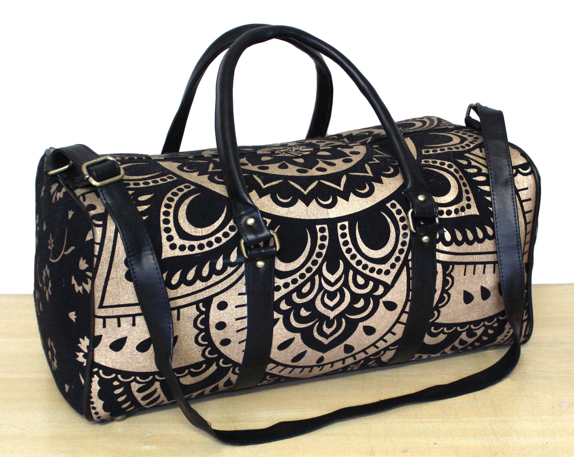 Duffle Bag - Black with Braided Handles, Authentic Vintage – Vintage Boho  Bags