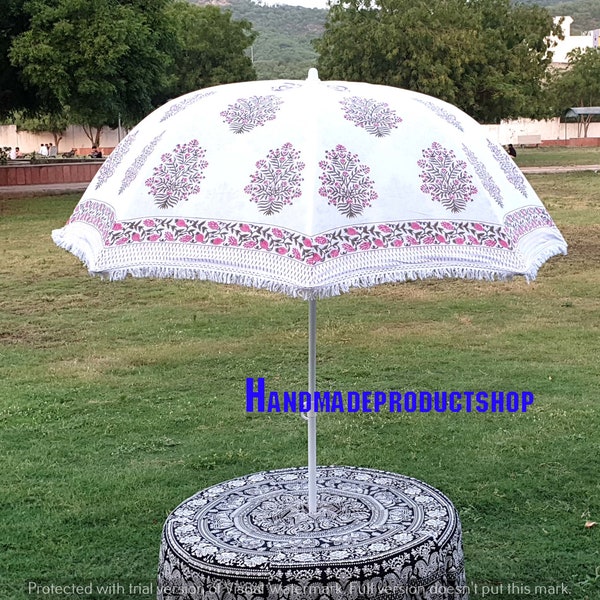 Hand Block Large Decorative Garden Umbrella, Patio Umbrellas for Cafe, Handcrafted Royale Art and Craft beach Umbrellas