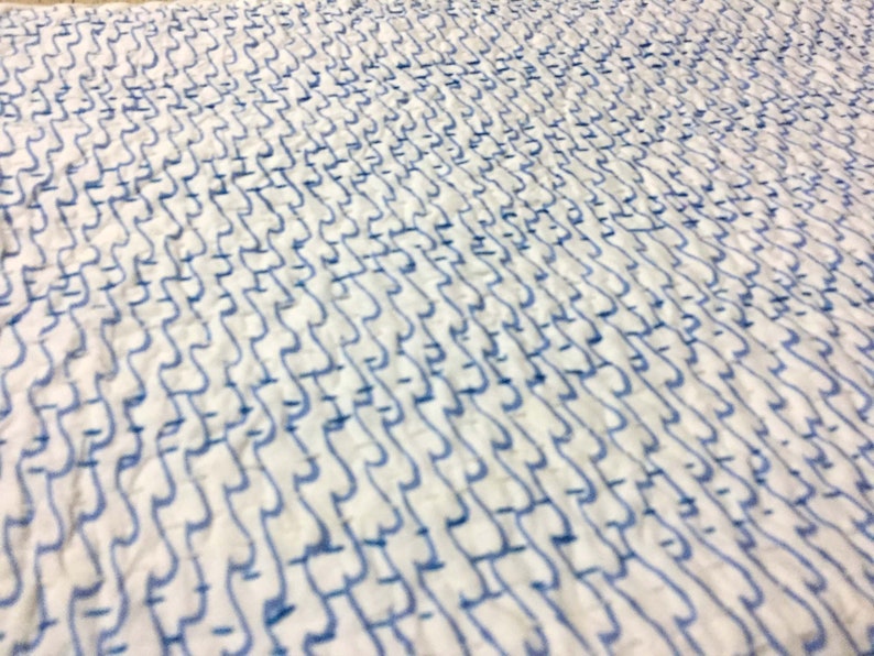 Indian Blue Check Print White Colour Handmade 100/% Pure Cotton Quilt Bedspread Kantha Throw