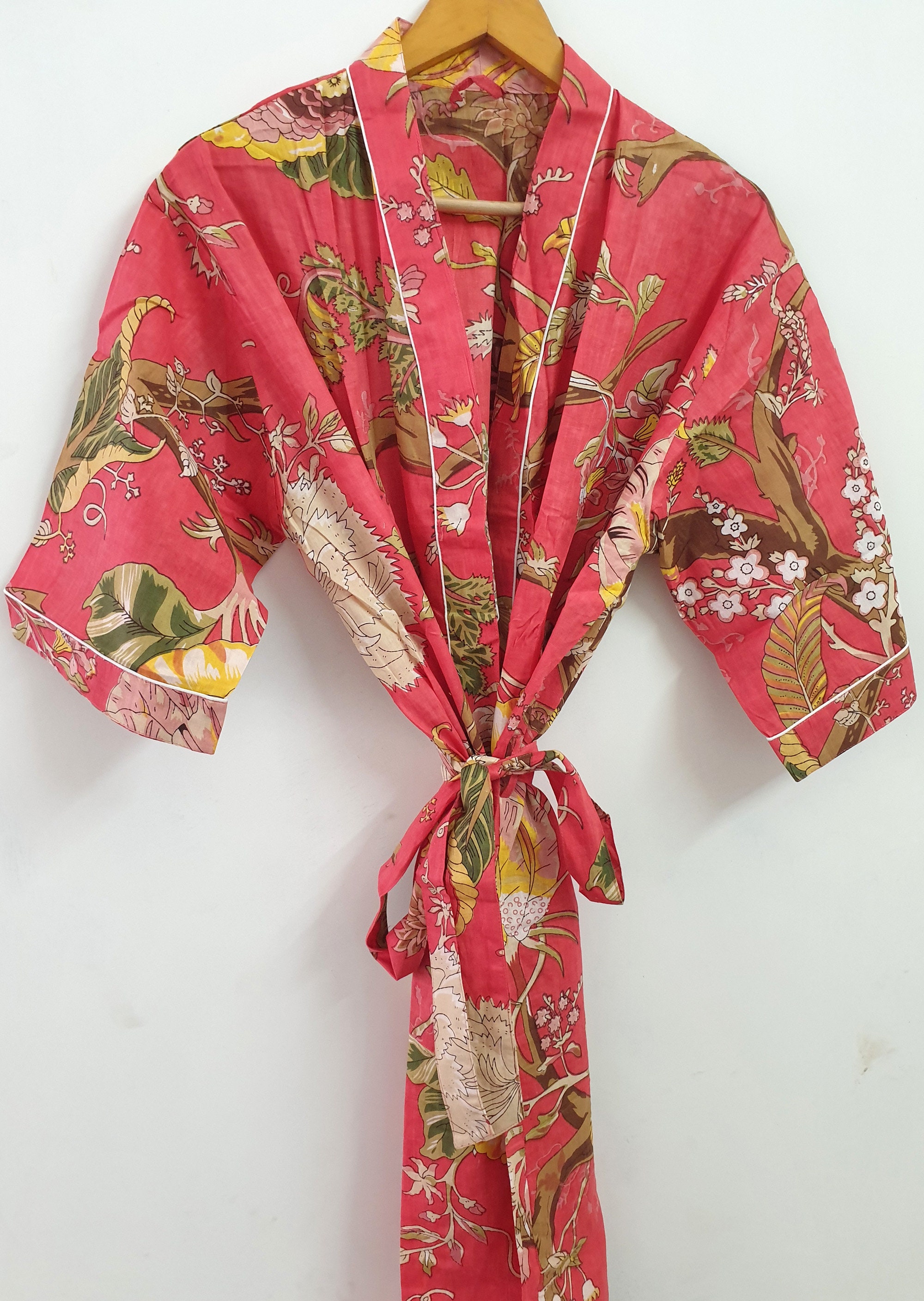 Cotton Kimono Floral Print Kimono Robe Kimono Cover up Bath | Etsy