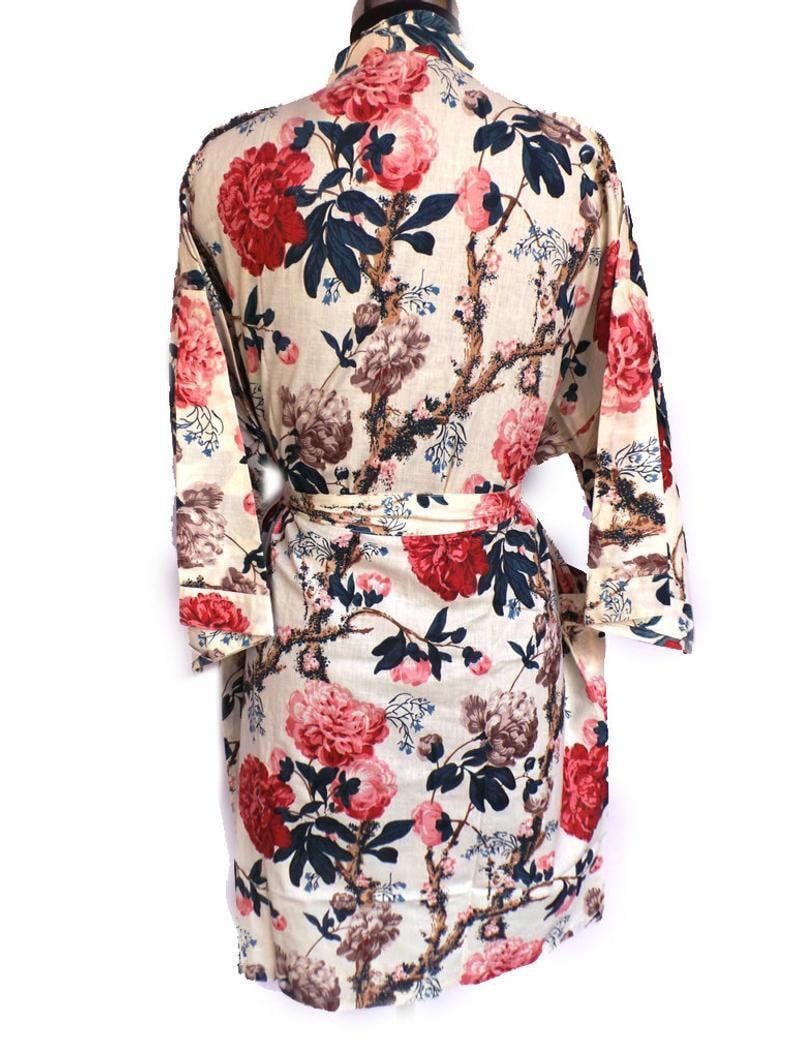 Handmade floral print Cover up Bath Robes,Beach Wear Dress Gift for her Wedding Bridal Robe Bridesmaids Sleepwear Long Cotton Kimono