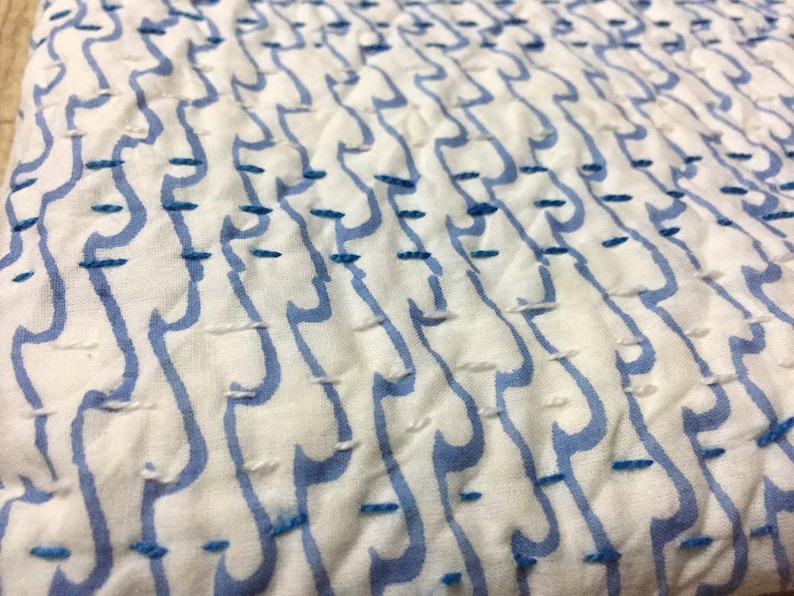 Indian Blue Check Print White Colour Handmade 100/% Pure Cotton Quilt Bedspread Kantha Throw