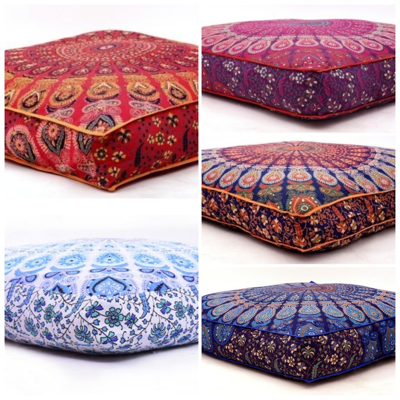 Peacock Mandala Floor Cushions Indian Tapestry 35x35 Inches Etsy