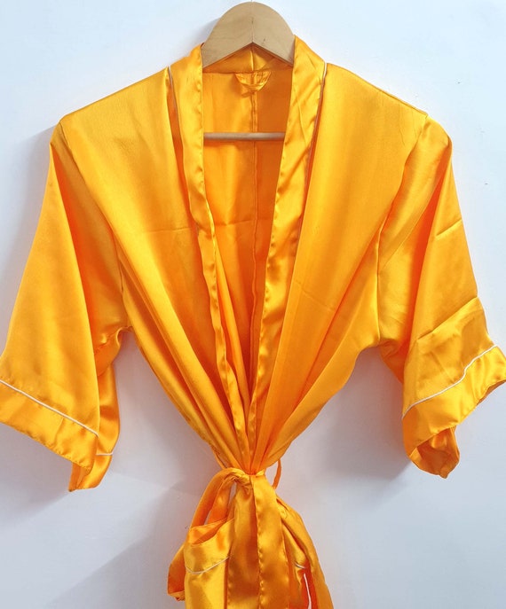 Yellow Robe Dressing Gown Yellow Satin Robe bridesmaid Robes