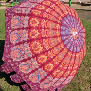 Indian Garden Umbrella  Handmade Patio Garden Umbrella, Indian Cotton Beach Umbrella, Sun Shade Protection Parasols, Table Umbrella